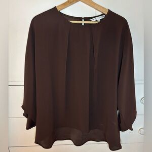 Trina Turk Chocolate Brown Pleated Front Blouse